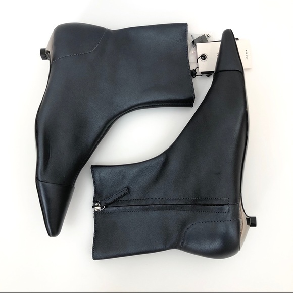 NEW Zara Leather Pointed Toe Ankle Boots Mini Heel - Picture 5 of 8